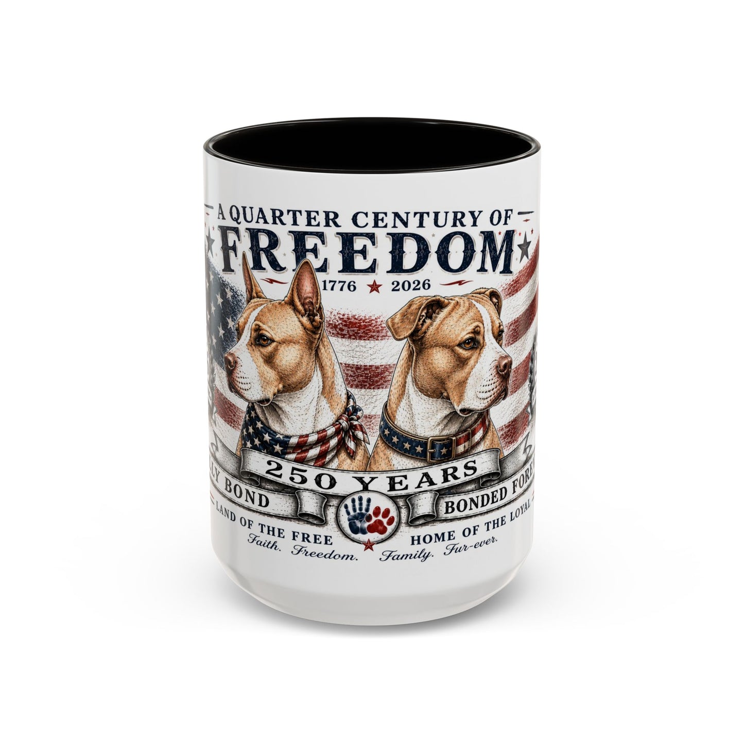 Bully Bond 250 Years of Freedom Patriotic Pitbull Mug | American Independence Day Dog Lover Coffee Cup | USA Heritage Powerbreed Gift