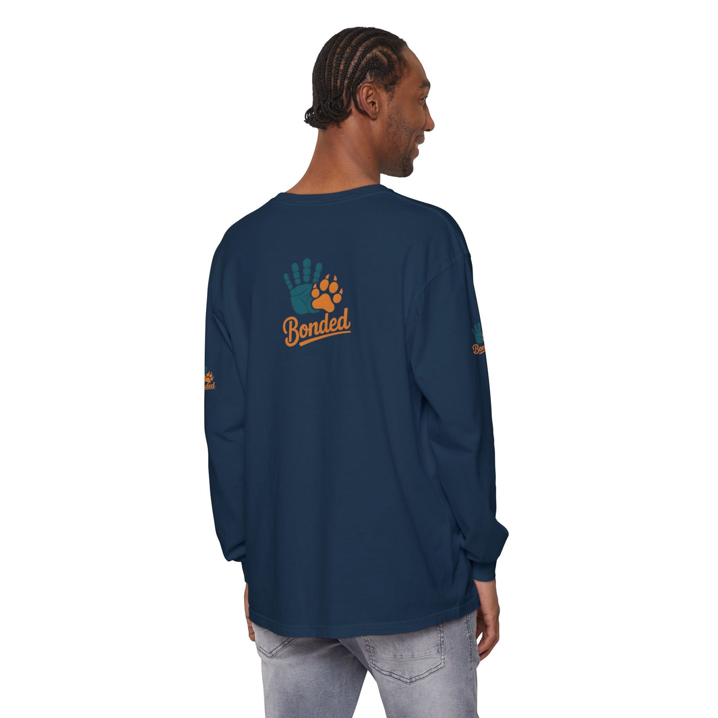Football Player & Dog Long Sleeve Tee — ‘Rescue’ Paw Print Back Design