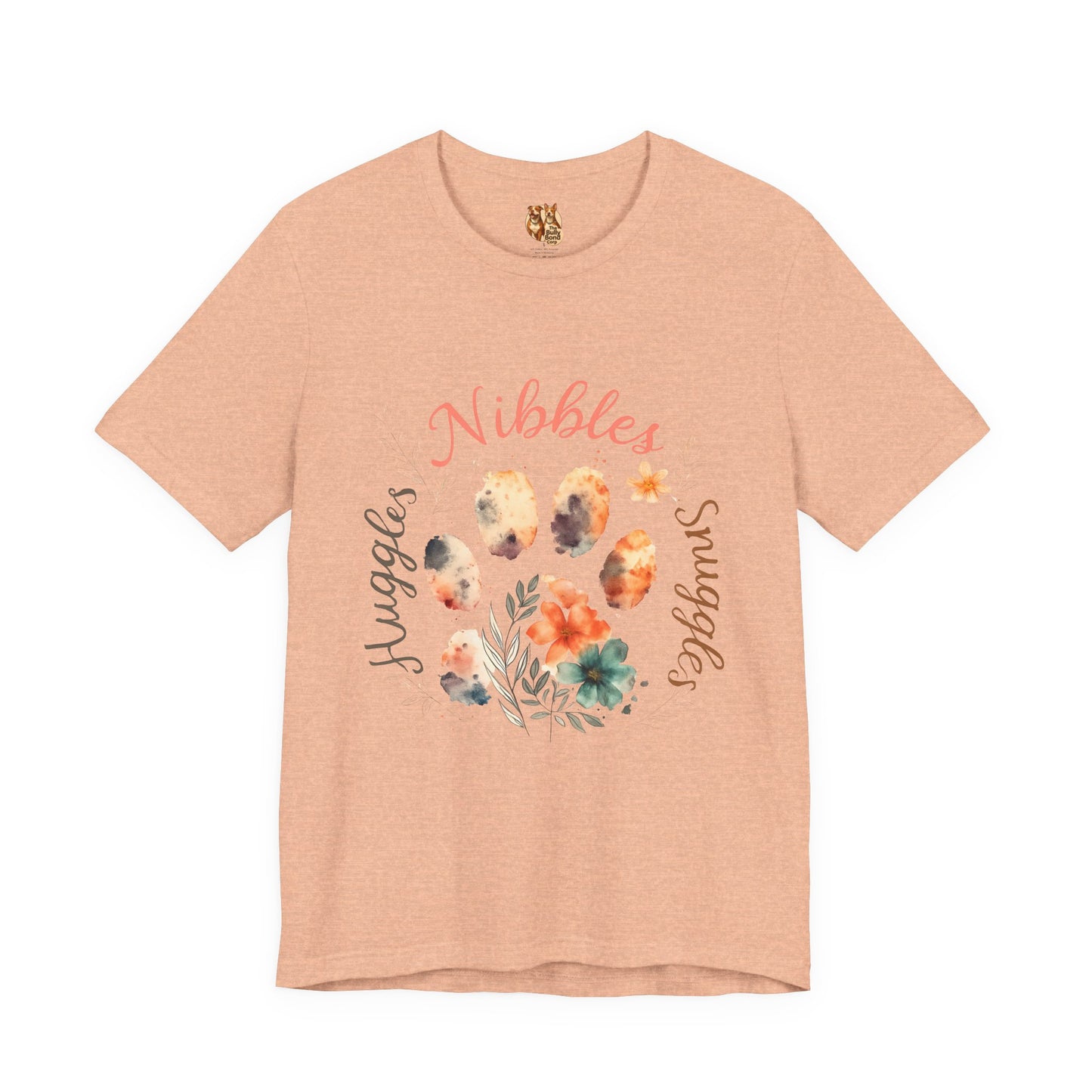 Huggles Nibbles Snuggles Watercolor Pawprint Floral Ladies Tee – Artistic Pet Mom Gift
