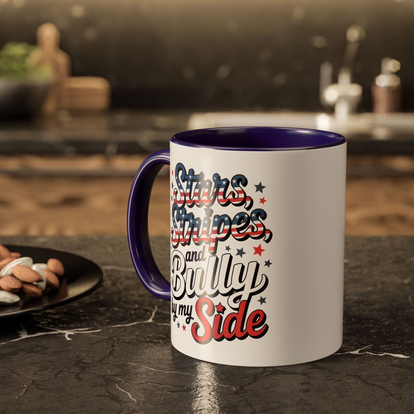Bullies By My Side Mug – Blue Man Stars & Stripes Pitbull Coffee Cup