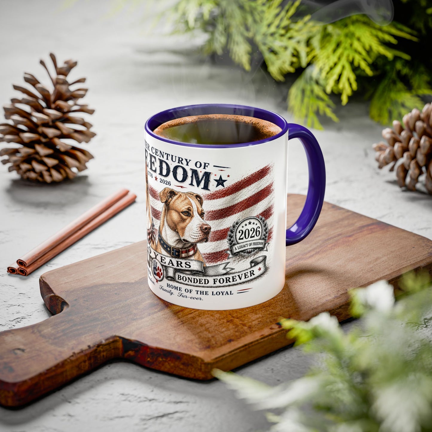 Bully Bond 250 Years of Freedom Patriotic Pitbull Mug | American Independence Day Dog Lover Coffee Cup | USA Heritage Powerbreed Gift