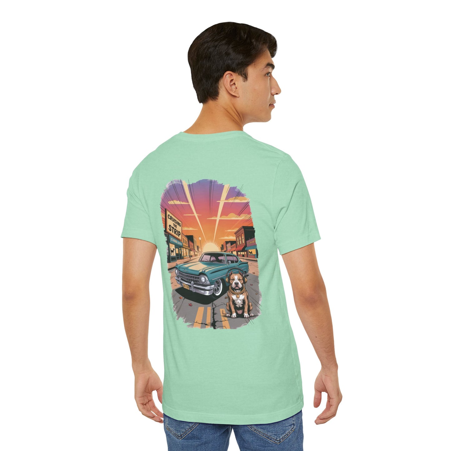 Cruising the Strip Vintage Car & Pitbull Graphic Tee – Bella+Canvas 3001