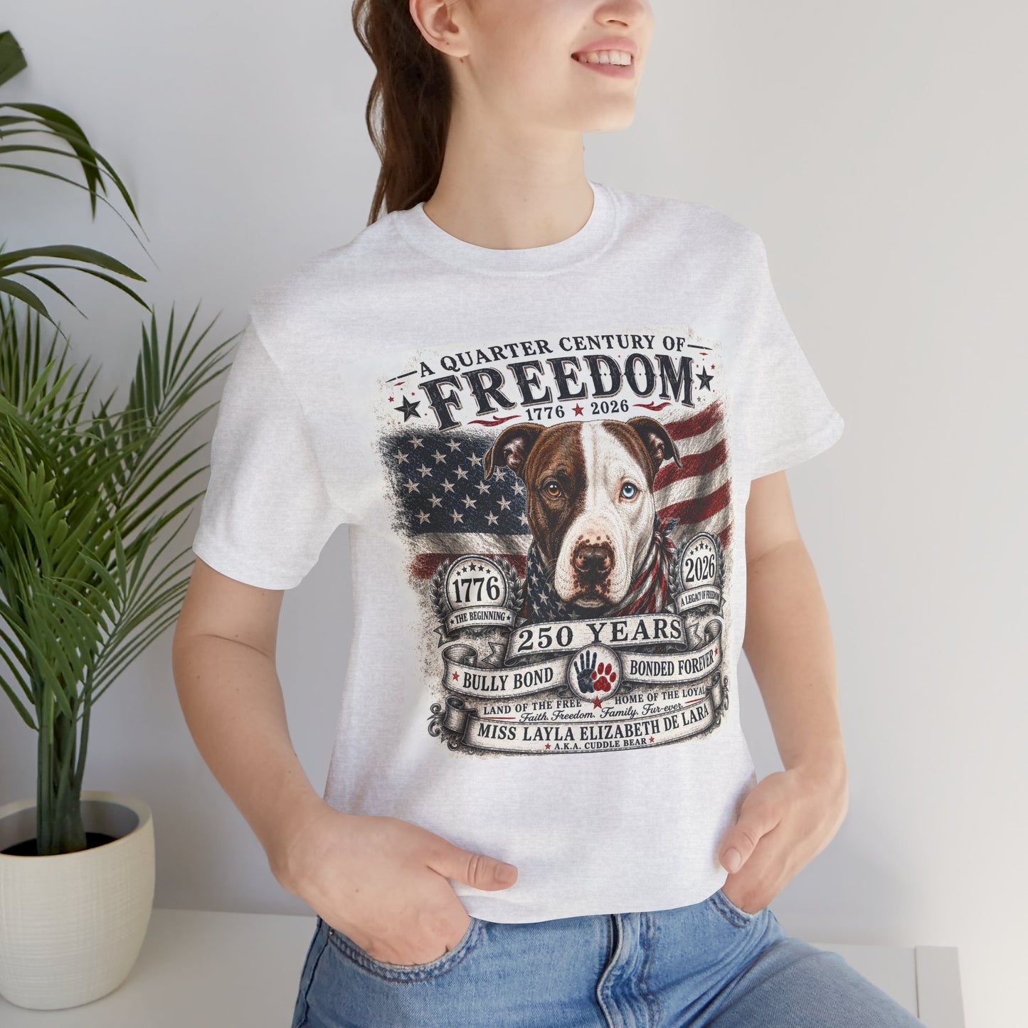 Custom 250 Years of Freedom Service Dog Tribute Shirt – Personalized Patriotic Dog Portrait Tee