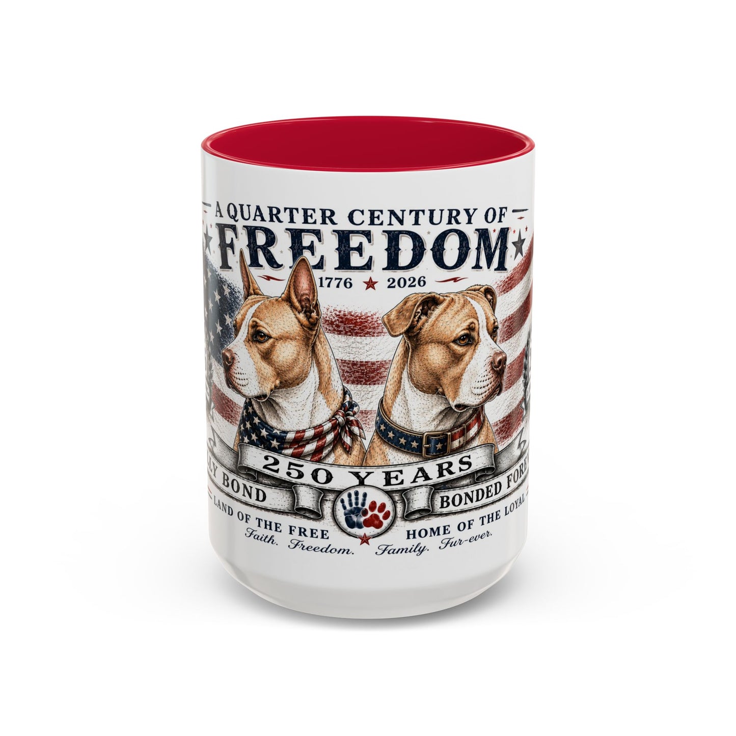 Bully Bond 250 Years of Freedom Patriotic Pitbull Mug | American Independence Day Dog Lover Coffee Cup | USA Heritage Powerbreed Gift