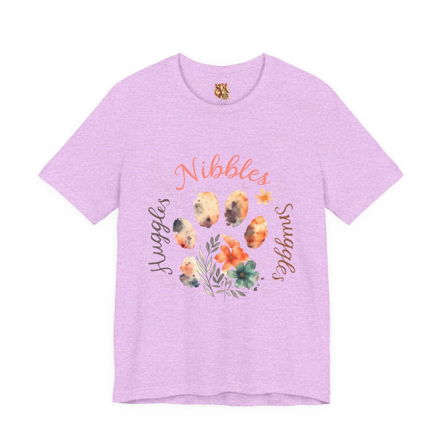 Huggles Nibbles Snuggles Watercolor Pawprint Floral Ladies Tee – Artistic Pet Mom Gift