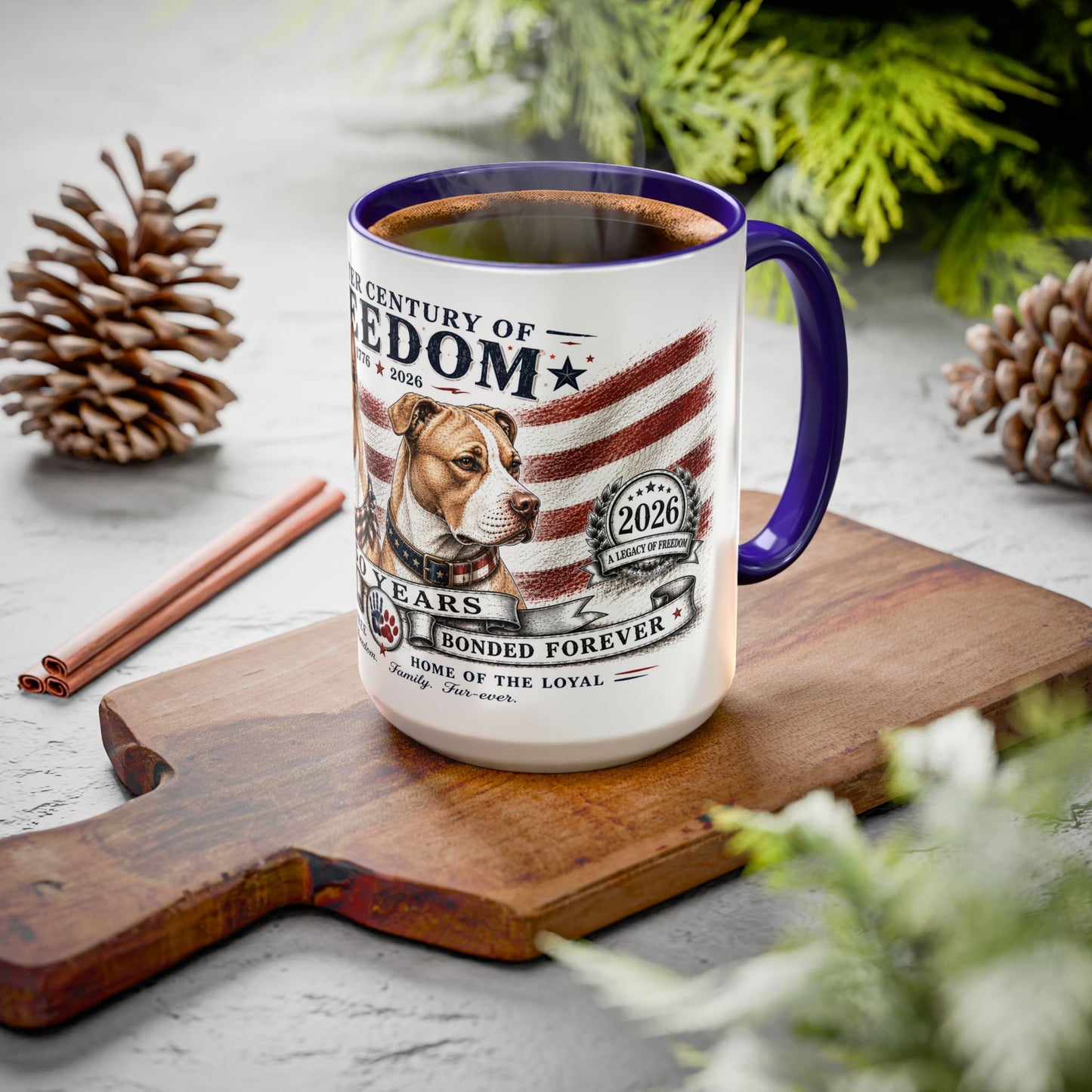 Bully Bond 250 Years of Freedom Patriotic Pitbull Mug | American Independence Day Dog Lover Coffee Cup | USA Heritage Powerbreed Gift