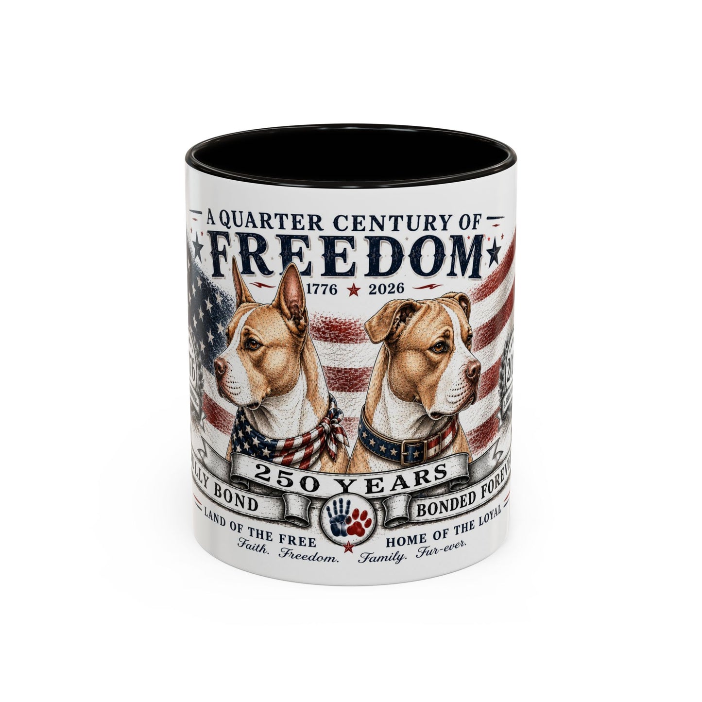 Bully Bond 250 Years of Freedom Patriotic Pitbull Mug | American Independence Day Dog Lover Coffee Cup | USA Heritage Powerbreed Gift
