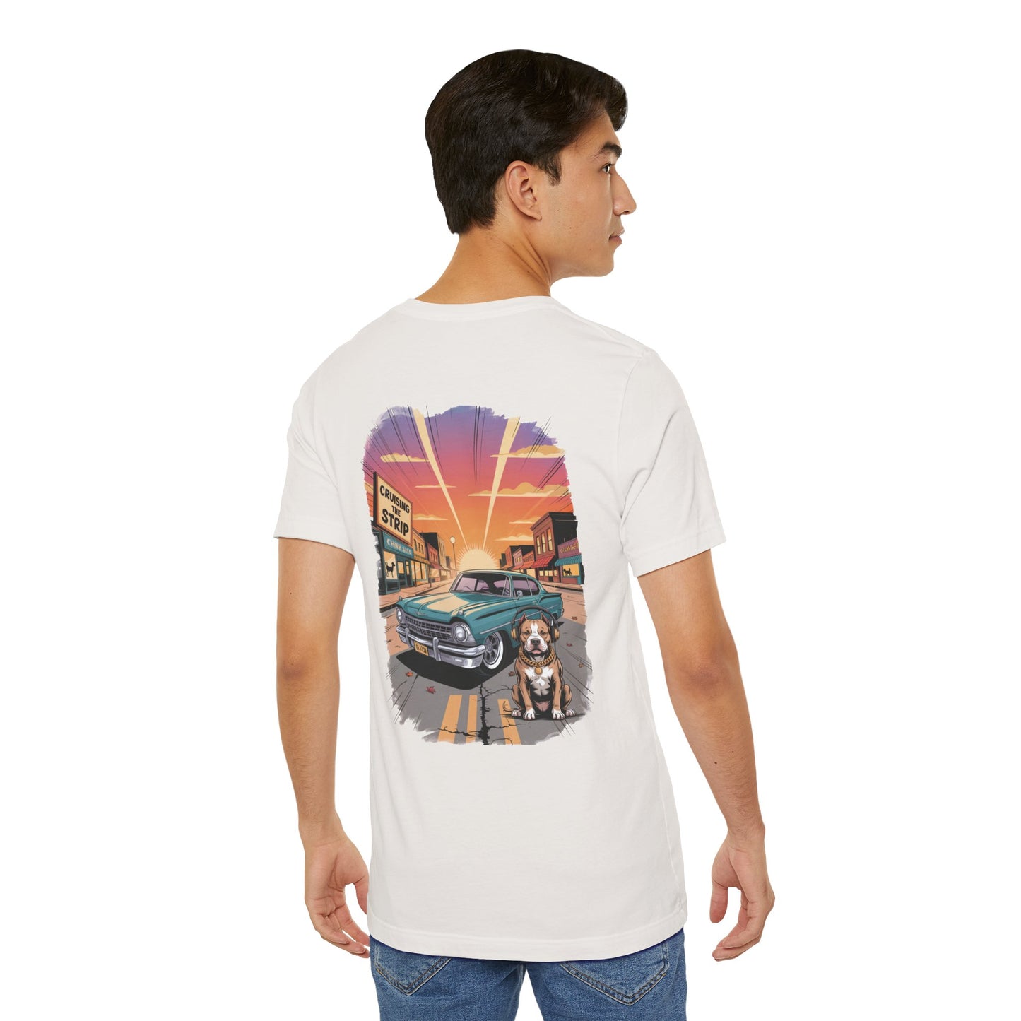 Cruising the Strip Vintage Car & Pitbull Graphic Tee – Bella+Canvas 3001