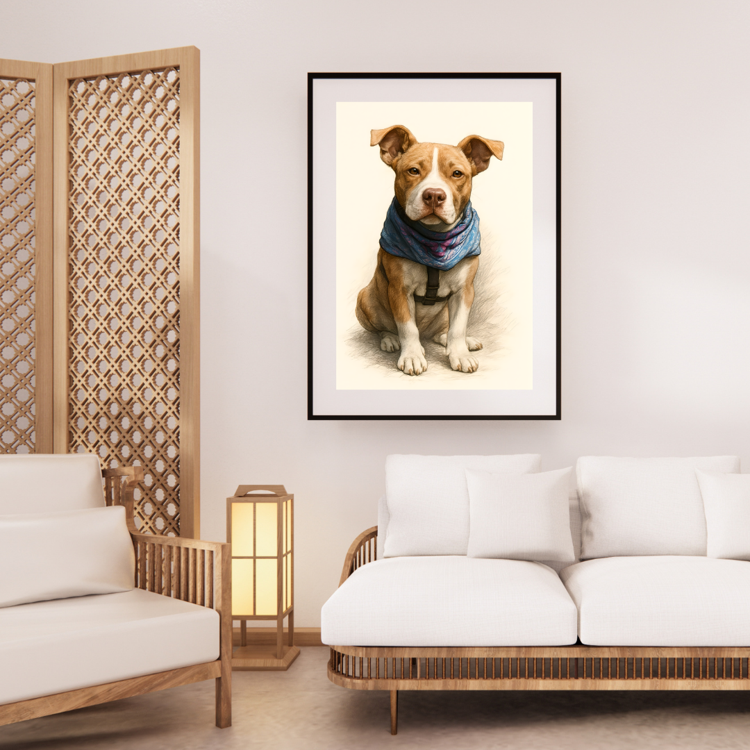 Custom Dog Portrait | Digital Pencil Sketch on Canvas Vertical
