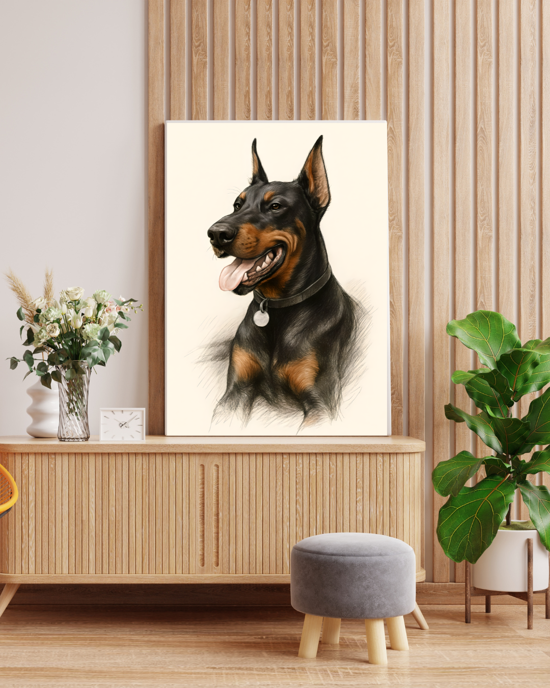 Custom Dog Portrait | Digital Pencil Sketch on Canvas Vertical