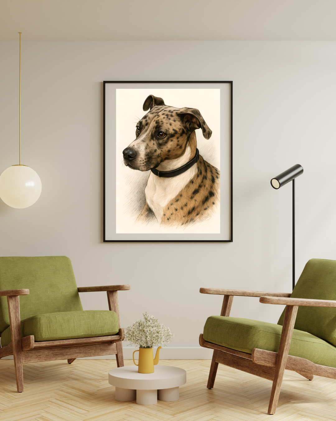 Custom Dog Portrait | Digital Pencil Sketch on Canvas Vertical
