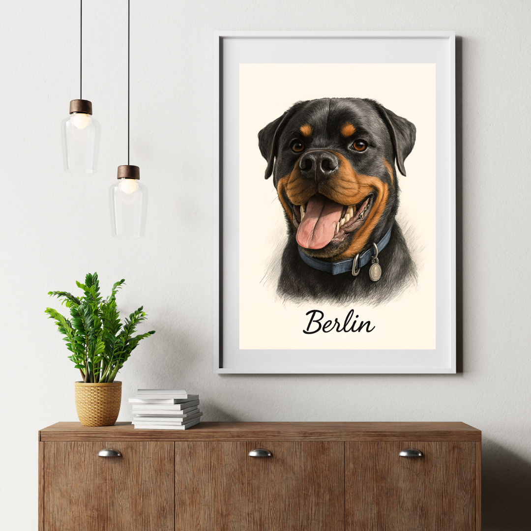 Custom Dog Portrait | Digital Pencil Sketch on Canvas Vertical