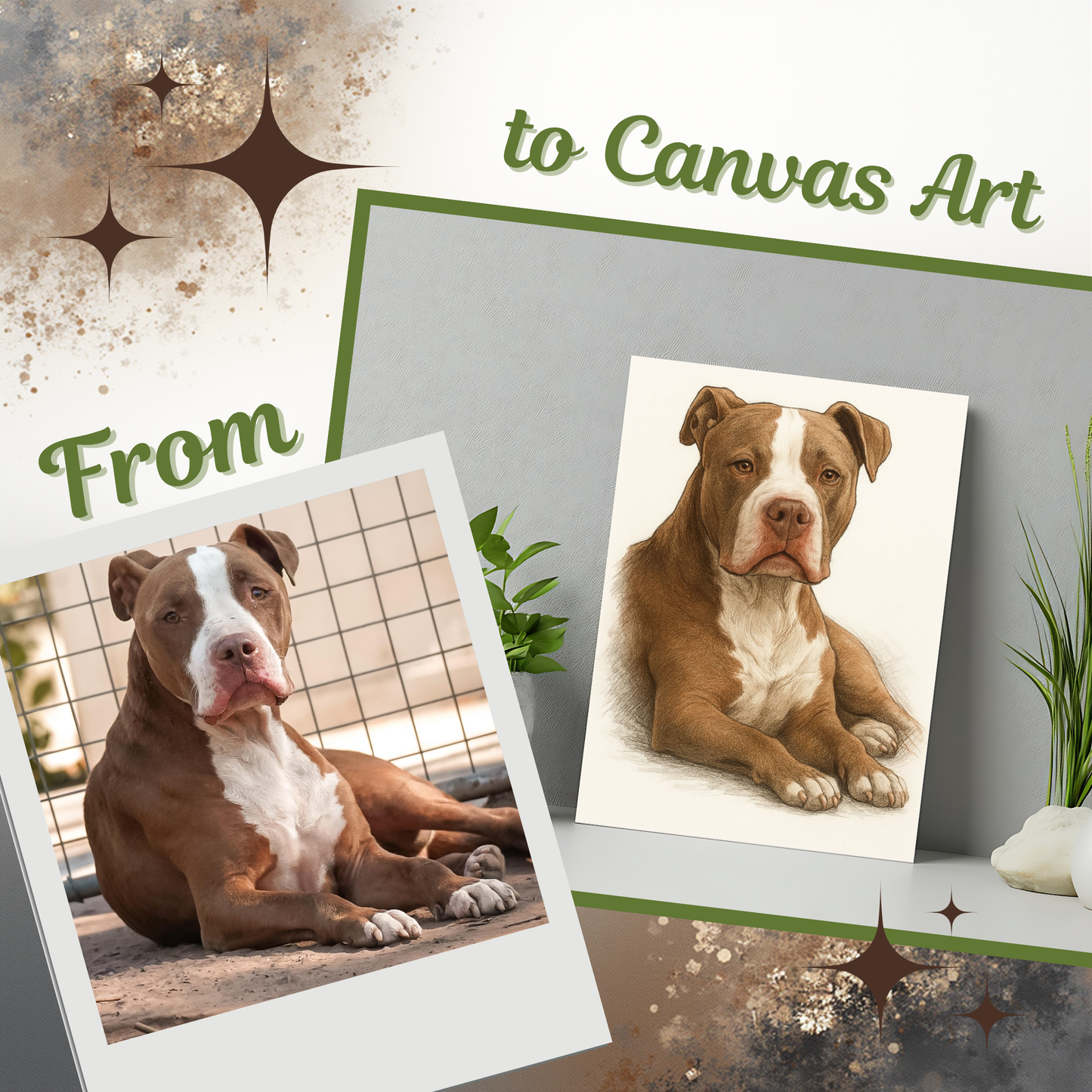 Custom Dog Portrait | Digital Pencil Sketch on Canvas Vertical