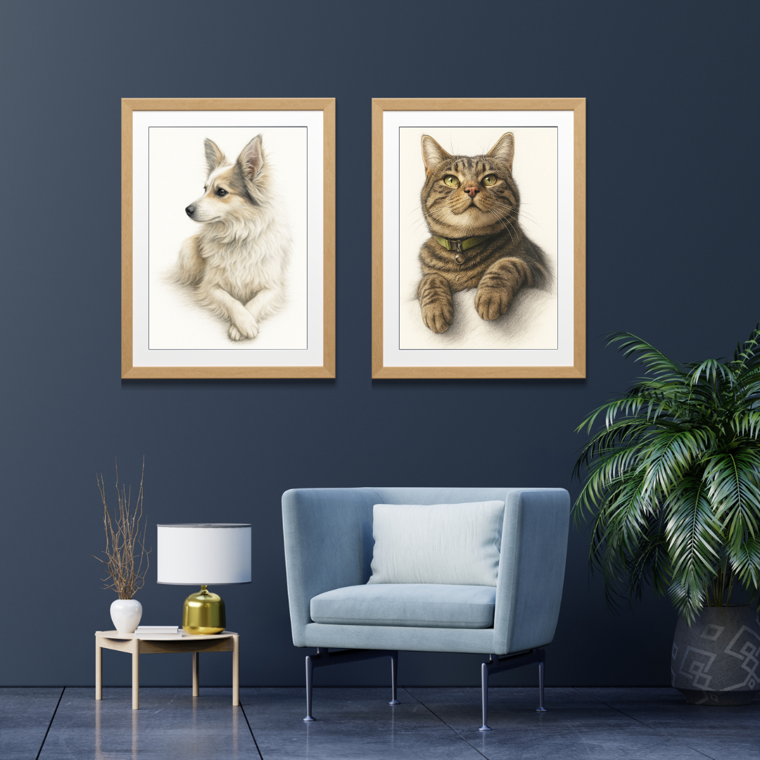 Custom Dog Portrait | Digital Pencil Sketch on Canvas Vertical