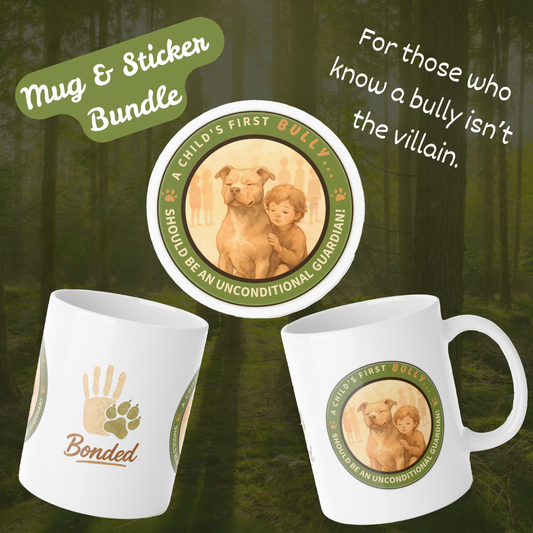 Guardian Gift Bundle – Mug + Vinyl Sticker (A Child’s First Bully)